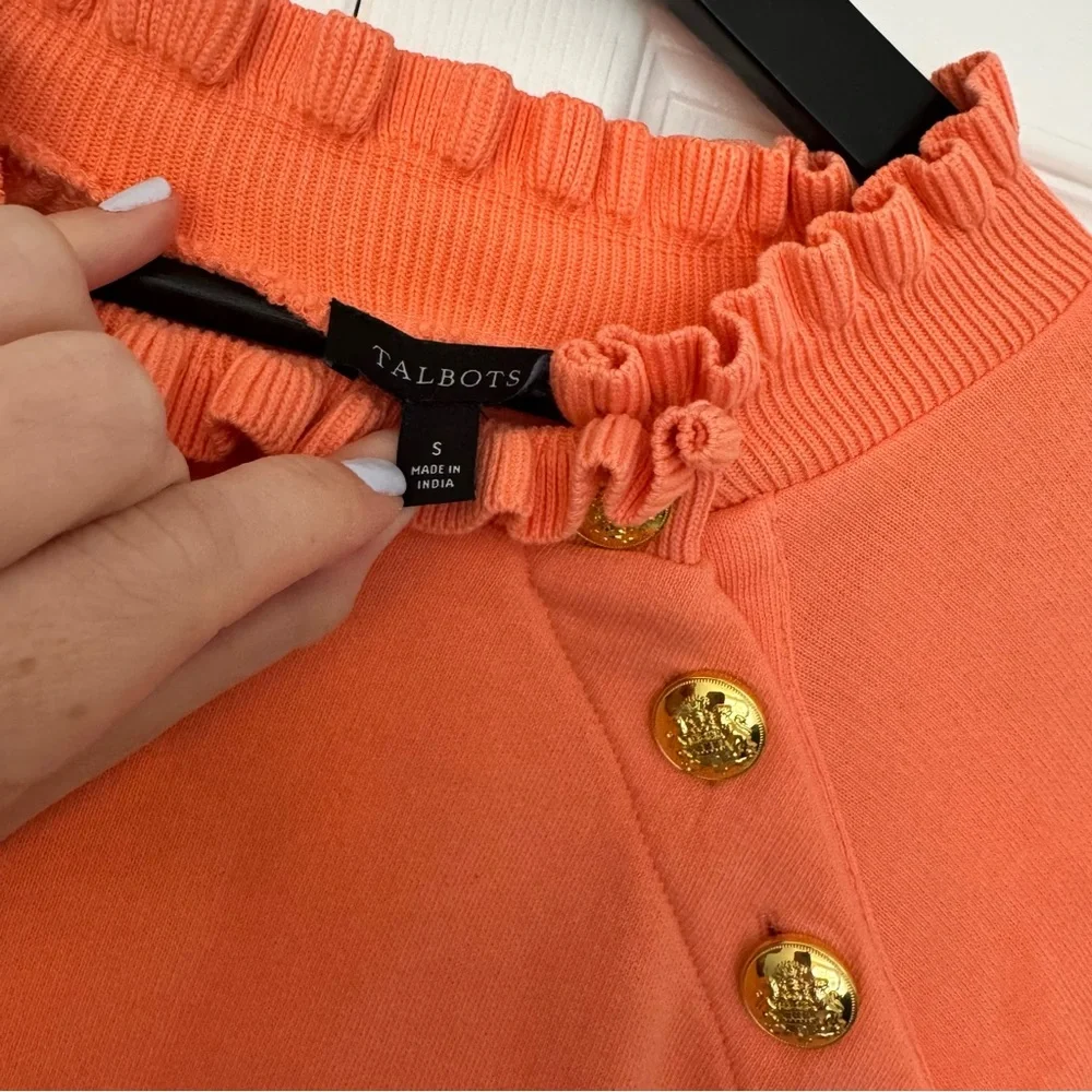 Talbots Coral Ruffled Sweatshirt with Gold Buttons - Picture 2 of 4